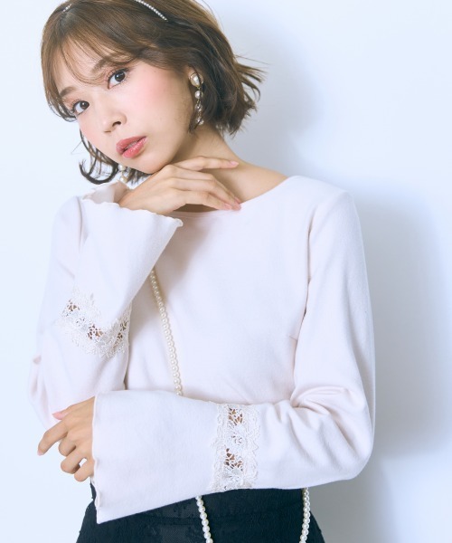 marun(マルン)の「<大きいサイズ> 袖口レース切替トップス marun(Tシャツ/カットソー・レディース・ブラック/アイボリー・L/5L/4L/3L/LL)」の3枚目の写真