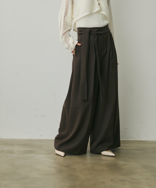 Lunea（ルネア）の「ウエストリボンワイドパンツ（その他パンツ・レディース・ブラック/グレー/ブラウン・M/L）」の4枚目の写真