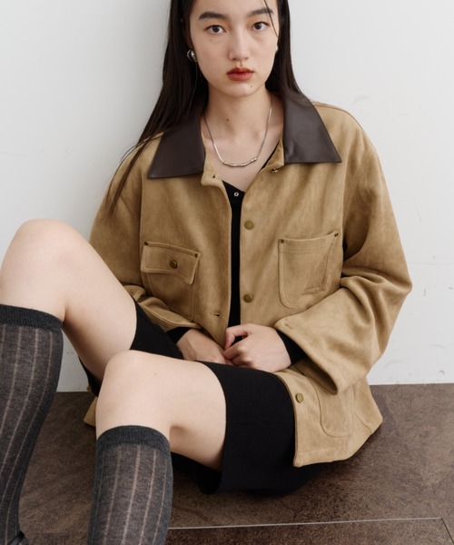セール】レザーカラースエードカバーオール（ミリタリージャケット