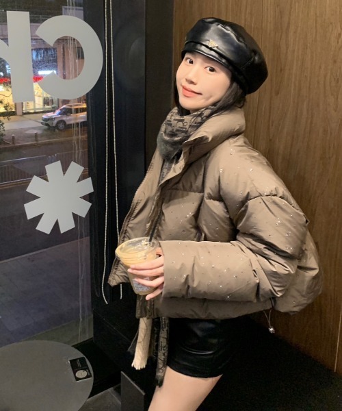 セール】キラキラビジューが輝く中綿ショートダウンジャケット／3色