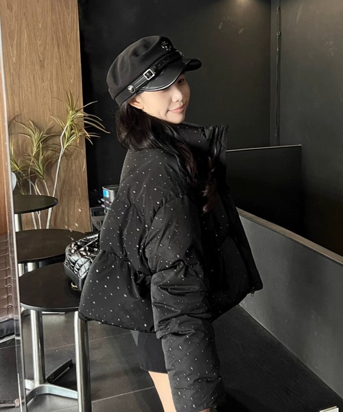 セール】キラキラビジューが輝く中綿ショートダウンジャケット／3色