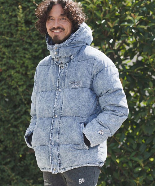 mj11152-denim down jacket with cursive embroidery デニムダウン