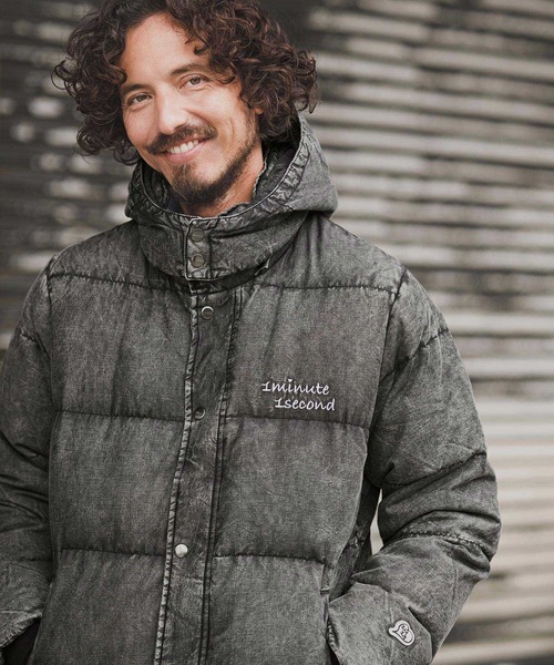 mj11152-denim down jacket with cursive embroidery デニムダウン