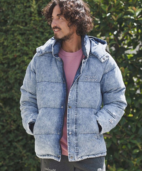 mj11152-denim down jacket with cursive embroidery デニムダウン