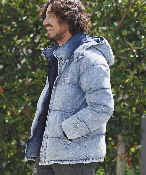 mj11152-denim down jacket with cursive embroidery デニムダウン