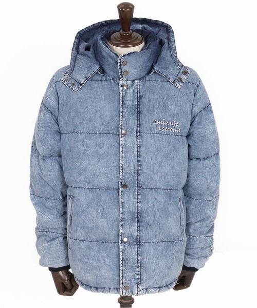 mj11152-denim down jacket with cursive embroidery デニムダウン