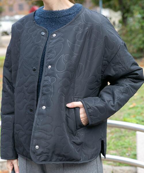 美品✨MHL. コットン ノーカラー 中綿 ブルゾン ブラック L LIGHTWEIGHT COTTON NYLON CANVAS BLOUSON | MARGARET HOWELL