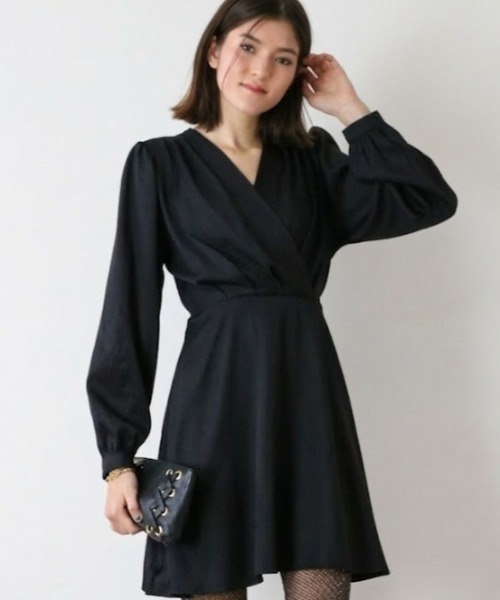 gossip!ロサンゼルス(ゴシップロサンゼルス)の「ハイウエスト カシュクールミニドレス(ドレス・レディース・ブラック/ブラウン・FREE)」の1枚目の写真