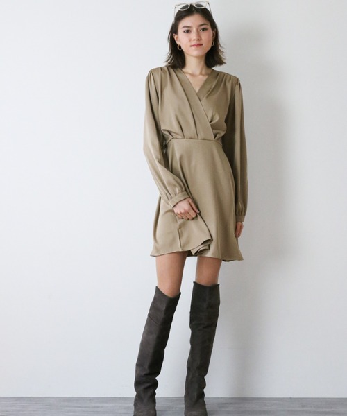 gossip!ロサンゼルス(ゴシップロサンゼルス)の「ハイウエスト カシュクールミニドレス(ドレス・レディース・ブラック/ブラウン・FREE)」の6枚目の写真