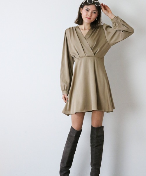 gossip!ロサンゼルス(ゴシップロサンゼルス)の「ハイウエスト カシュクールミニドレス(ドレス・レディース・ブラック/ブラウン・FREE)」の7枚目の写真
