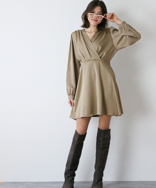 gossip!ロサンゼルス(ゴシップロサンゼルス)の「ハイウエスト カシュクールミニドレス(ドレス・レディース・ブラック/ブラウン・FREE)」の8枚目の写真