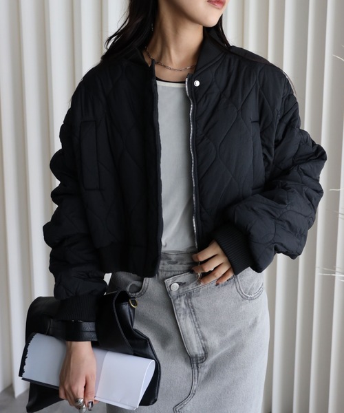 セール】キルティング中綿ショートリブブルゾン（ダウンジャケット