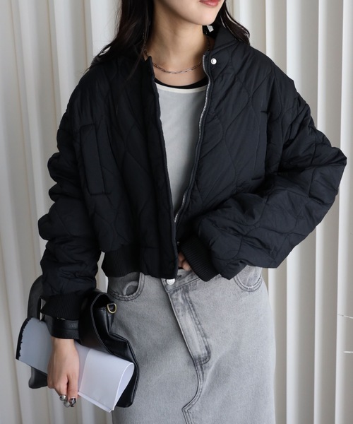 セール】キルティング中綿ショートリブブルゾン（ダウンジャケット