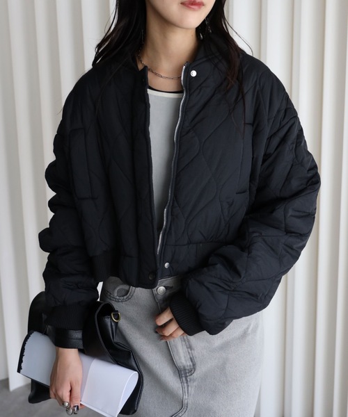 セール】キルティング中綿ショートリブブルゾン（ダウンジャケット
