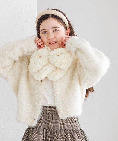 coca（coca）（コカ）の「【WEB限定セール】キッズ　フェイクファーリボンティペット（マフラー・キッズ・アイボリー/ピンク・ONE SIZE）」の4枚目の写真