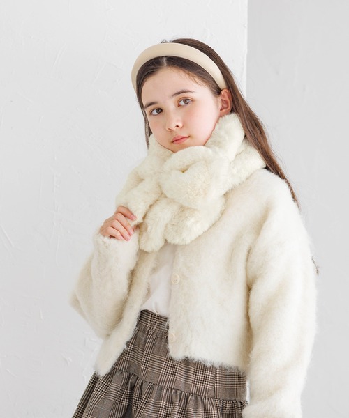 coca（coca）（コカ）の「【WEB限定セール】キッズ　フェイクファーリボンティペット（マフラー・キッズ・アイボリー/ピンク・ONE SIZE）」の5枚目の写真