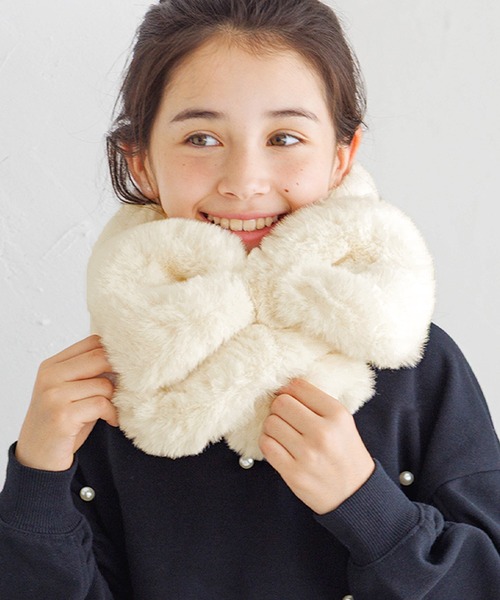coca（coca）（コカ）の「【WEB限定セール】キッズ　フェイクファーリボンティペット（マフラー・キッズ・アイボリー/ピンク・ONE SIZE）」の7枚目の写真