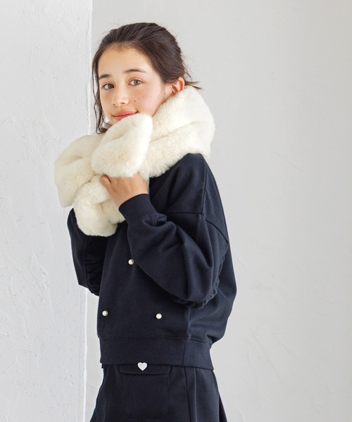 coca（coca）（コカ）の「【WEB限定セール】キッズ　フェイクファーリボンティペット（マフラー・キッズ・アイボリー/ピンク・ONE SIZE）」の8枚目の写真