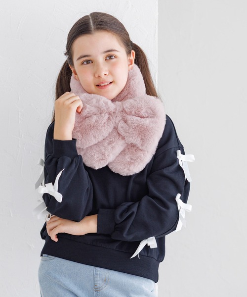 coca（coca）（コカ）の「【WEB限定セール】キッズ　フェイクファーリボンティペット（マフラー・キッズ・アイボリー/ピンク・ONE SIZE）」の10枚目の写真