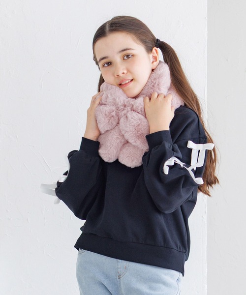 coca（coca）（コカ）の「【WEB限定セール】キッズ　フェイクファーリボンティペット（マフラー・キッズ・アイボリー/ピンク・ONE SIZE）」の14枚目の写真