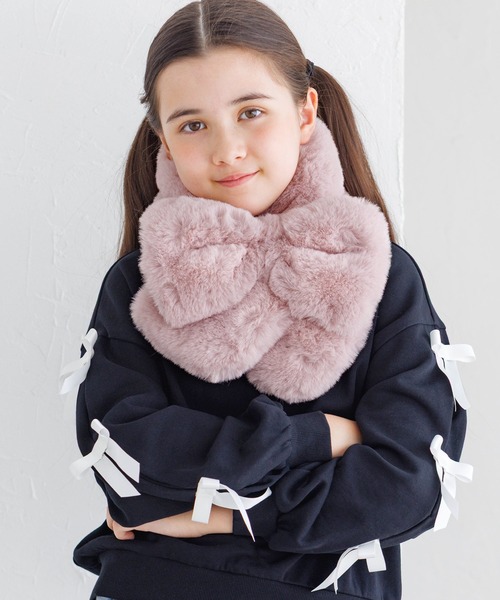coca（coca）（コカ）の「【WEB限定セール】キッズ　フェイクファーリボンティペット（マフラー・キッズ・アイボリー/ピンク・ONE SIZE）」の15枚目の写真