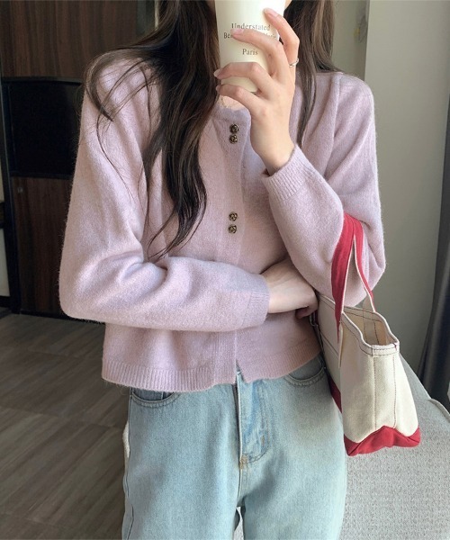 ReRe(リリ)の「ショート丈ボタン付きニットトップス(ニット/セーター・レディース・ワインレッド/ピンク/パープル/ベージュ/ブラック・FREE)」の19枚目の写真