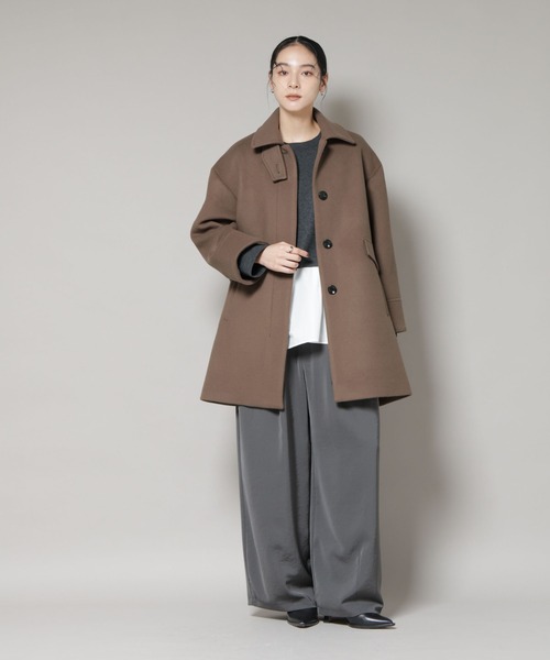 NANO universe（ナノユニバース）の「WooLoop Aラインステンカラーミドルコート（ステンカラーコート・レディース・ライトベージュ/ネイビー/モカ・S/M）」の10枚目の写真