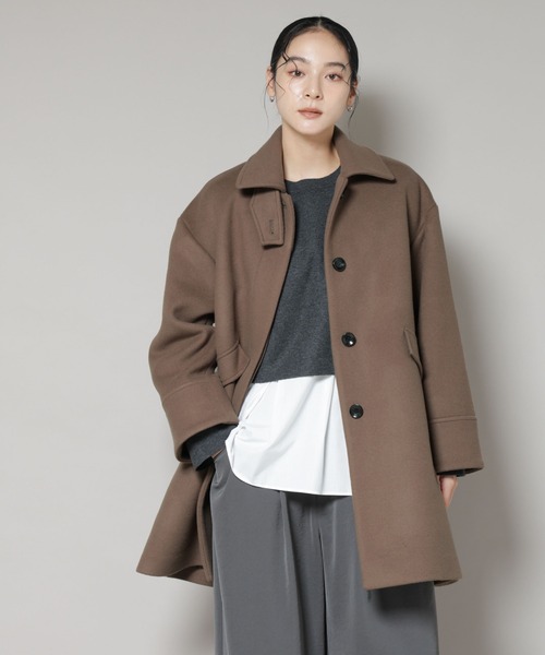 NANO universe（ナノユニバース）の「WooLoop Aラインステンカラーミドルコート（ステンカラーコート・レディース・ライトベージュ/ネイビー/モカ・S/M）」の8枚目の写真