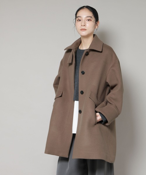 NANO universe（ナノユニバース）の「WooLoop Aラインステンカラーミドルコート（ステンカラーコート・レディース・ライトベージュ/ネイビー/モカ・S/M）」の9枚目の写真