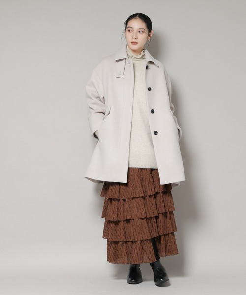 NANO universe（ナノユニバース）の「WooLoop Aラインステンカラーミドルコート（ステンカラーコート・レディース・ライトベージュ/ネイビー/モカ・S/M）」の17枚目の写真