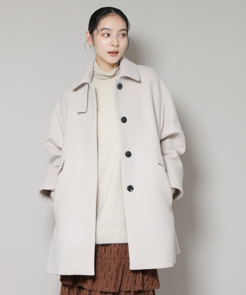 NANO universe（ナノユニバース）の「WooLoop Aラインステンカラーミドルコート（ステンカラーコート・レディース・ライトベージュ/ネイビー/モカ・S/M）」の14枚目の写真