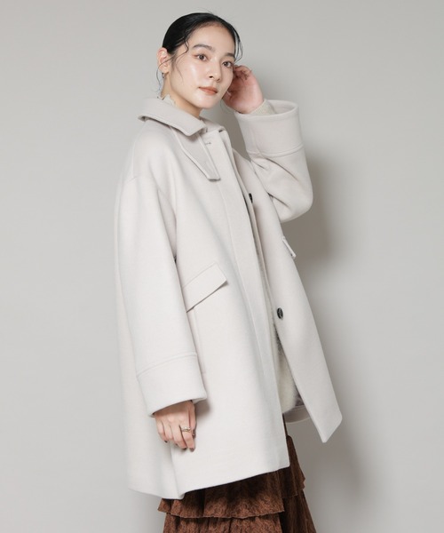 NANO universe（ナノユニバース）の「WooLoop Aラインステンカラーミドルコート（ステンカラーコート・レディース・ライトベージュ/ネイビー/モカ・S/M）」の16枚目の写真