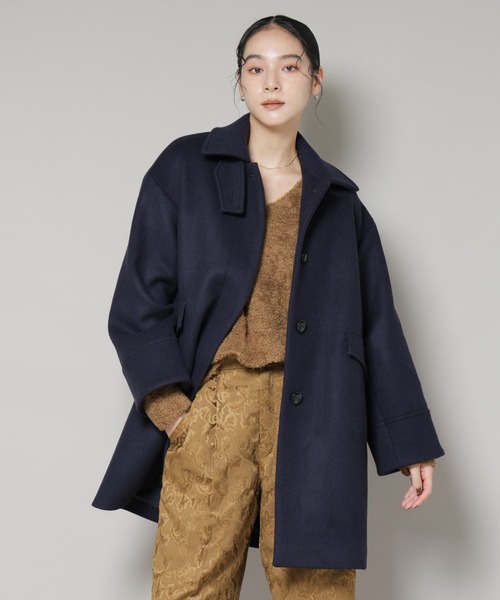 NANO universe（ナノユニバース）の「WooLoop Aラインステンカラーミドルコート（ステンカラーコート・レディース・ライトベージュ/ネイビー/モカ・S/M）」の21枚目の写真