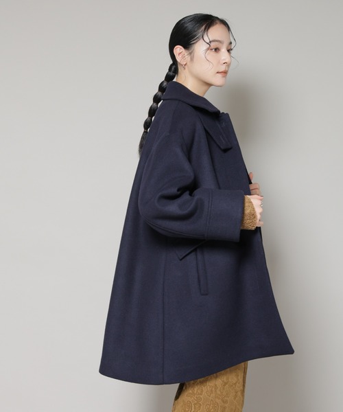 NANO universe（ナノユニバース）の「WooLoop Aラインステンカラーミドルコート（ステンカラーコート・レディース・ライトベージュ/ネイビー/モカ・S/M）」の22枚目の写真