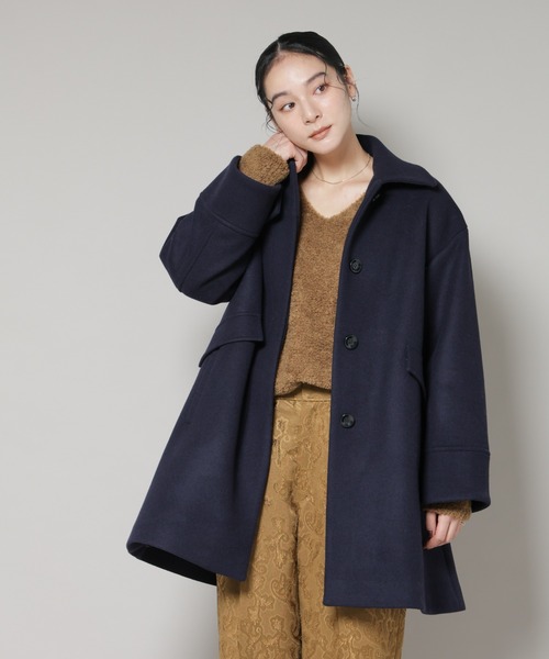 NANO universe（ナノユニバース）の「WooLoop Aラインステンカラーミドルコート（ステンカラーコート・レディース・ライトベージュ/ネイビー/モカ・S/M）」の5枚目の写真