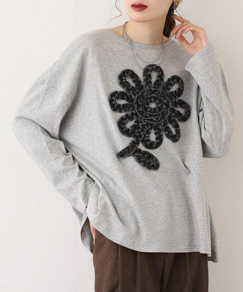 BARNDOOR(バーンドア)の「20天竺花フリルドルマンロンT 長袖(Tシャツ/カットソー・レディース・杢グレー/ブラック/アイボリー・FREE)」の17枚目の写真