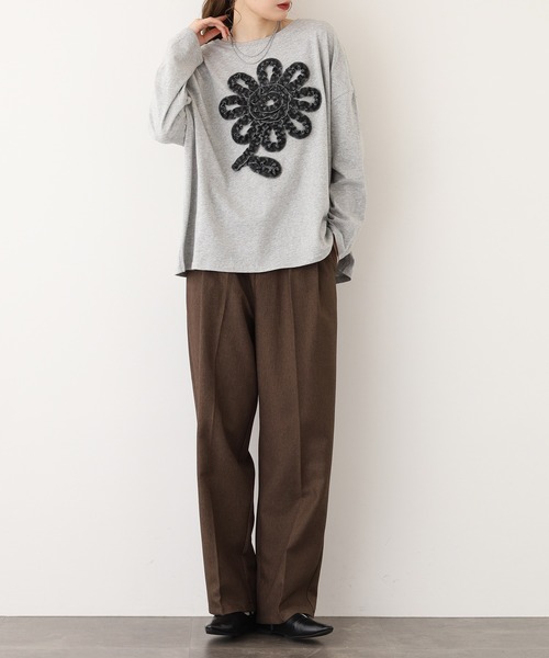 BARNDOOR(バーンドア)の「20天竺花フリルドルマンロンT 長袖(Tシャツ/カットソー・レディース・杢グレー/ブラック/アイボリー・FREE)」の20枚目の写真