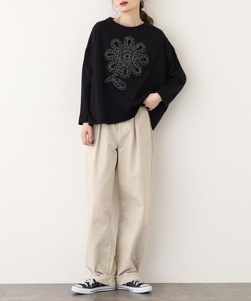 BARNDOOR(バーンドア)の「20天竺花フリルドルマンロンT 長袖(Tシャツ/カットソー・レディース・杢グレー/ブラック/アイボリー・FREE)」の14枚目の写真
