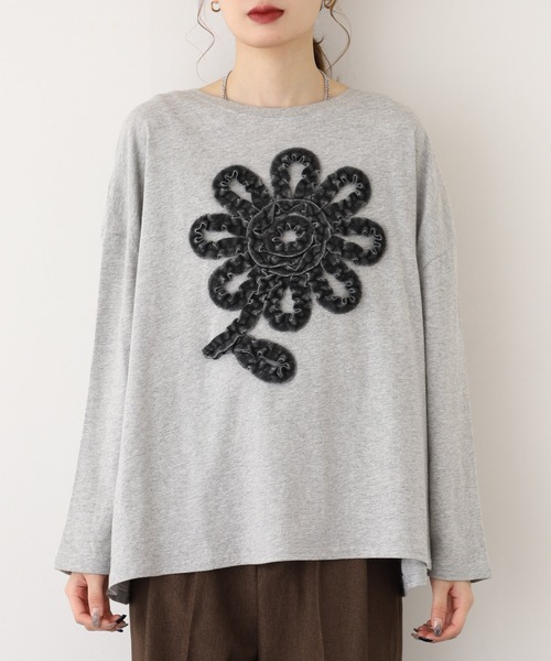 BARNDOOR(バーンドア)の「20天竺花フリルドルマンロンT 長袖(Tシャツ/カットソー・レディース・杢グレー/ブラック/アイボリー・FREE)」の22枚目の写真