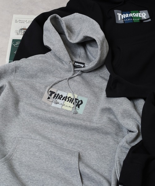 THRASHER(スラッシャー)の「THRASHER 4C BOX LOGO SWEAT L/S HOODIE 長袖スウェットプルオーバーパーカー(パーカー・メンズ・グレー/グレー系/ブラック/ブラック系・L/XL/M)」の4枚目の写真