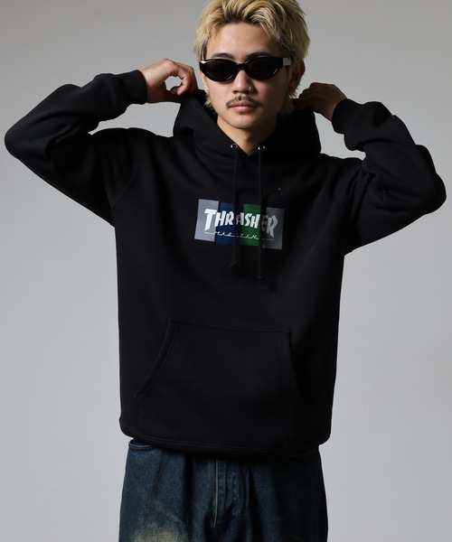THRASHER(スラッシャー)の「THRASHER 4C BOX LOGO SWEAT L/S HOODIE 長袖スウェットプルオーバーパーカー(パーカー・メンズ・グレー/グレー系/ブラック/ブラック系・L/XL/M)」の9枚目の写真