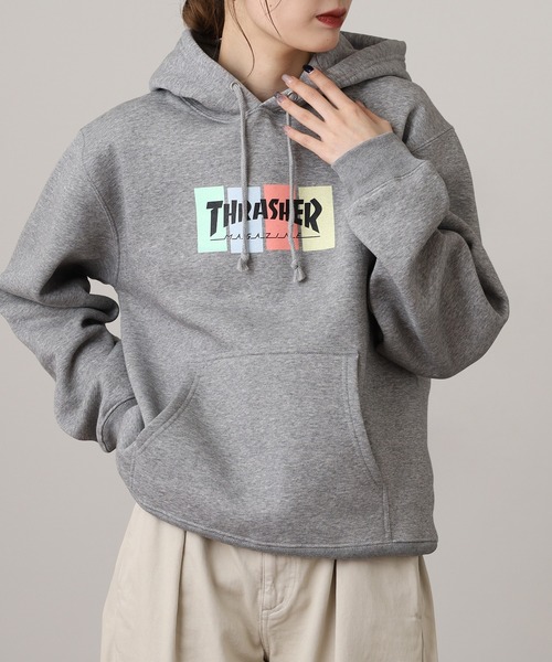 THRASHER(スラッシャー)の「THRASHER 4C BOX LOGO SWEAT L/S HOODIE 長袖スウェットプルオーバーパーカー(パーカー・メンズ・グレー/グレー系/ブラック/ブラック系・L/XL/M)」の13枚目の写真