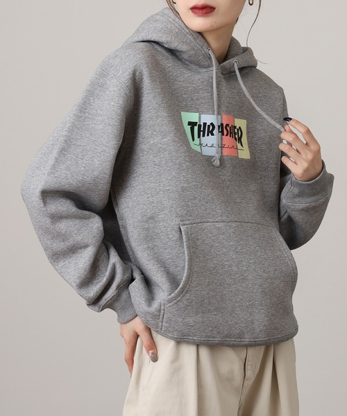 THRASHER(スラッシャー)の「THRASHER 4C BOX LOGO SWEAT L/S HOODIE 長袖スウェットプルオーバーパーカー(パーカー・メンズ・グレー/グレー系/ブラック/ブラック系・L/XL/M)」の14枚目の写真