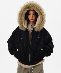 ボリュームファーフード付きショートブルゾン