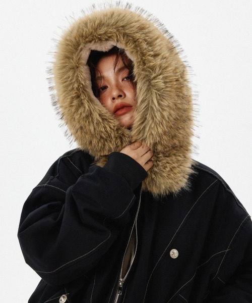 mushwear（マッシュウェア）の「ボリュームファーフード付きショートブルゾン（ブルゾン・メンズ・ブラック/ブラウン・LARGE/MEDIUM/X-LARGE）」の4枚目の写真