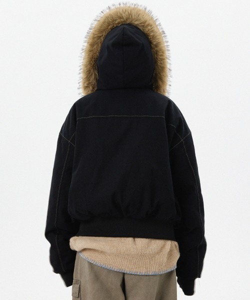 mushwear（マッシュウェア）の「ボリュームファーフード付きショートブルゾン（ブルゾン・メンズ・ブラック/ブラウン・LARGE/MEDIUM/X-LARGE）」の6枚目の写真