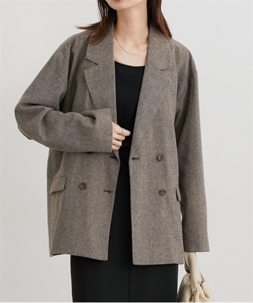 nissen（ニッセン）の「ツイード調テーラードジャケット（テーラードジャケット・レディース・ベージュ系/ブラック系・M/L/LL）」の2枚目の写真