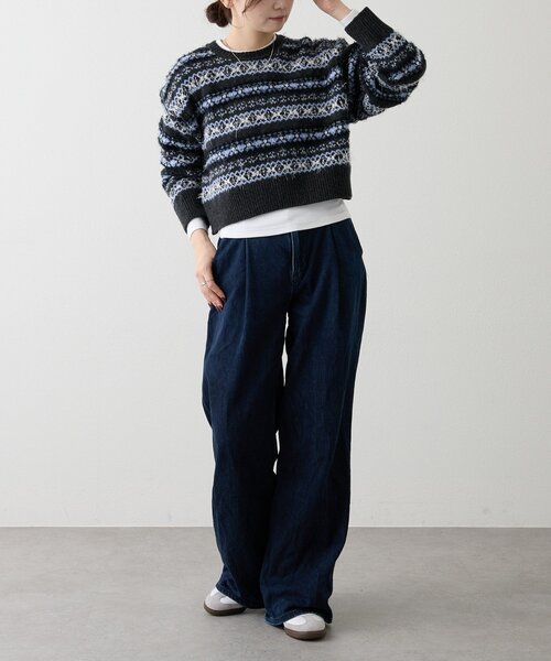 russet(ラシット)の「【再値下げ】フェアアイルクロップドニット(ニット/セーター・レディース・ベージュ/ネイビー・FREE)」の3枚目の写真