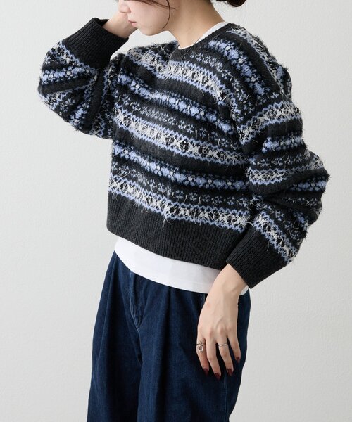 russet(ラシット)の「【再値下げ】フェアアイルクロップドニット(ニット/セーター・レディース・ベージュ/ネイビー・FREE)」の7枚目の写真