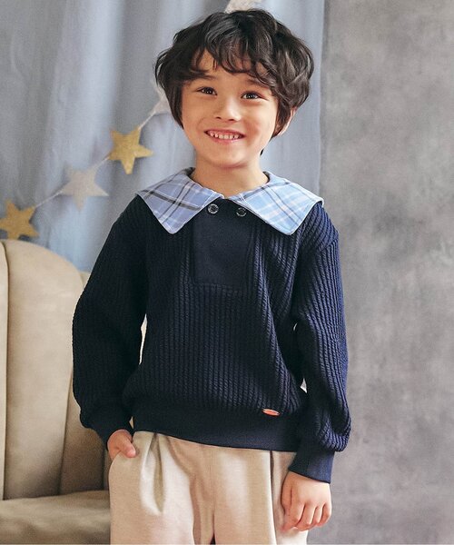 apres les cours（アプレレクール）の「【リンク】セーラーカラートップス（スウェット・キッズ・アイボリー/ネイビー・80/90/100/110/120/130）」の2枚目の写真